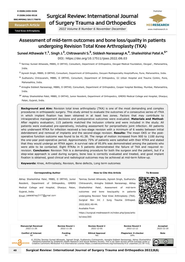 First page of Assessment of mid-term outcomes and bone loss/quality in patients undergoing Revision Total Knee Arthroplasty (TKA)